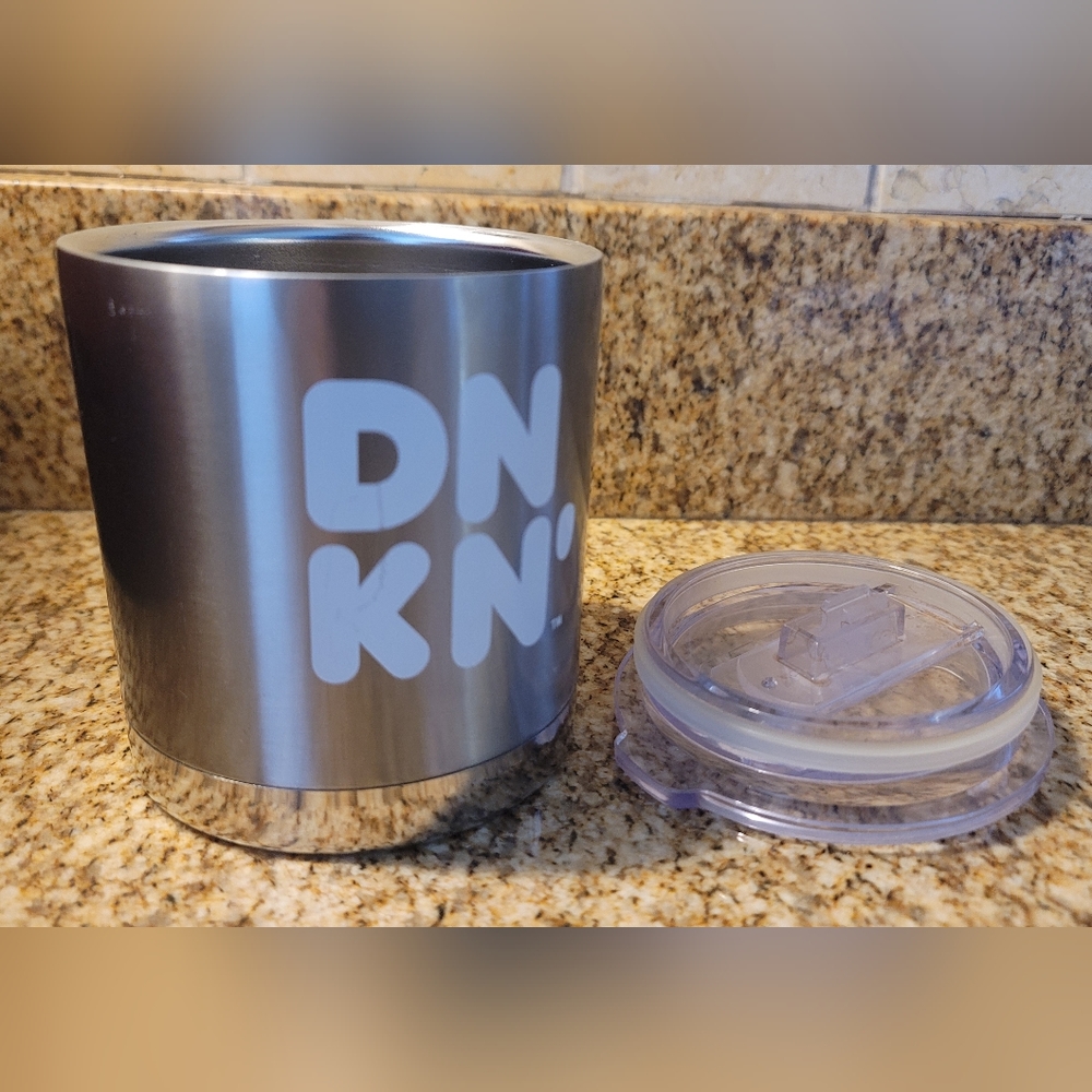 DNKN' Dunkin' Donuts Stainless Steel Tumbler Hot Cold Travel Mug 12 oz with lid